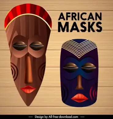 tribe masks icons colorful retro decor scary faces