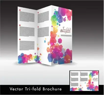 trifold brochure design with colorful hexagon illustration