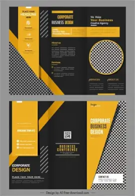 trifold brochure templates elegant dark black yellow checkered
