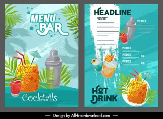 tropical drink menu templates colorful classic grunge decor