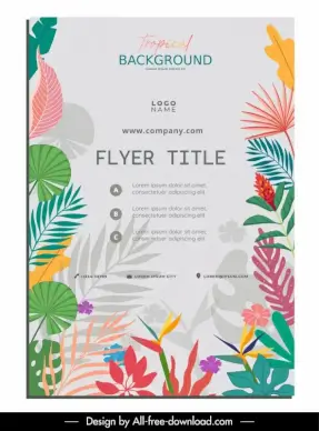 tropical flyer template flat colorful flower leaf