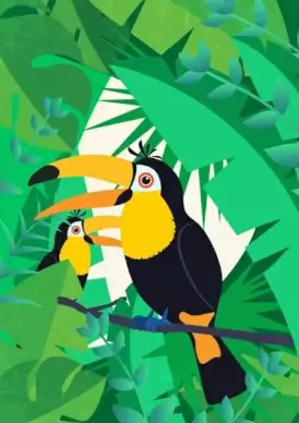 tropical nature background green leatropical nature background green leaves parrot icons decorves parrot icons decor