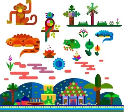 tropical symbols icons design with geometric style