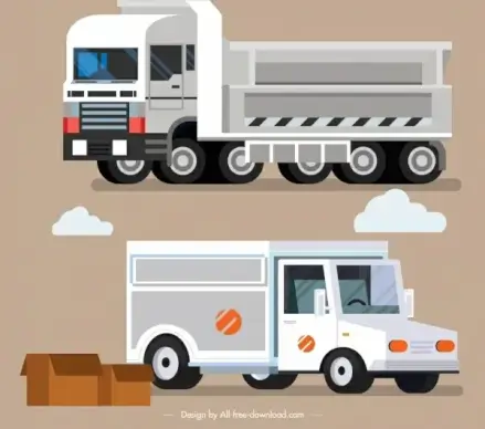 trucks icons colored modern 3d sketch