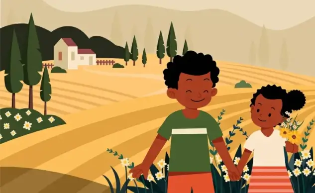 tshenolo ngwana mme ekaba o kae painting cute children rural scene sketch cartoon design