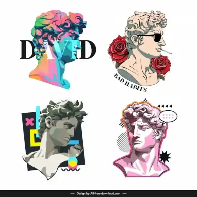 tshirt design elements collection david bust statue sketch