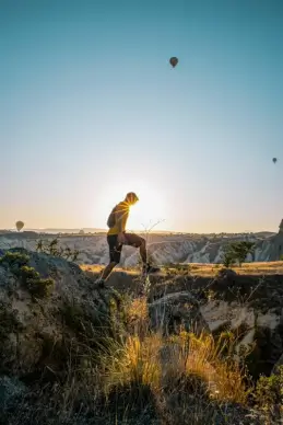 turkey picture walking man morning sunlight mountain scene 
