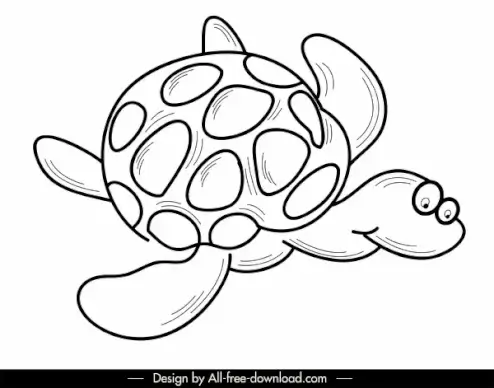 turtle icon funny cartoon sketch black white handdrawn