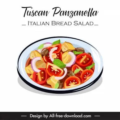 tuscan panzanella italian bread salad cuisine design elements flat classical sketch