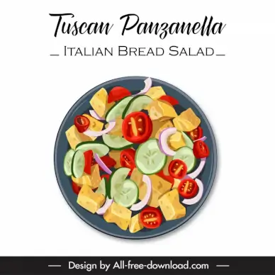 tuscan panzanella italian bread salad icon flat elegant classical design 