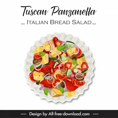 tuscan panzanella italian bread salad starter cuisine icon flat classical design 