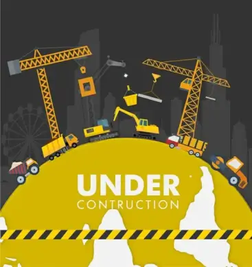 under construction poster with heavy equipment illustration