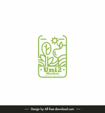 uni 2 market green logo template flat handdrawn nature elements design