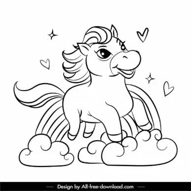 unicorn drawing cute cartoon design black white handdrawn