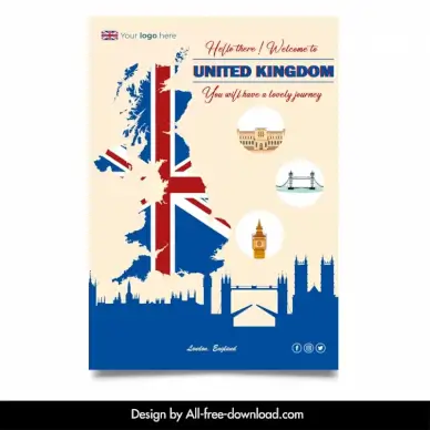 united kingdom london  poster template flat silhouette symbols design