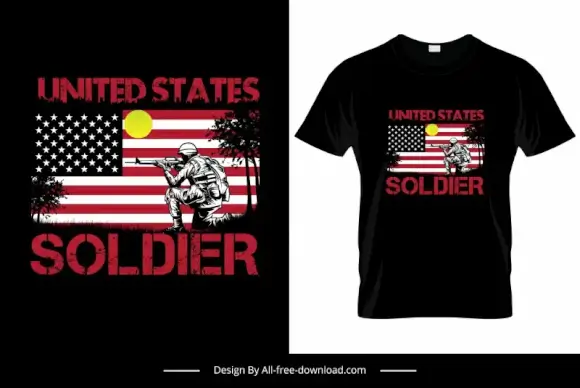 united states soldier tshirt template dark retro silhouette flag trees warrior sketch