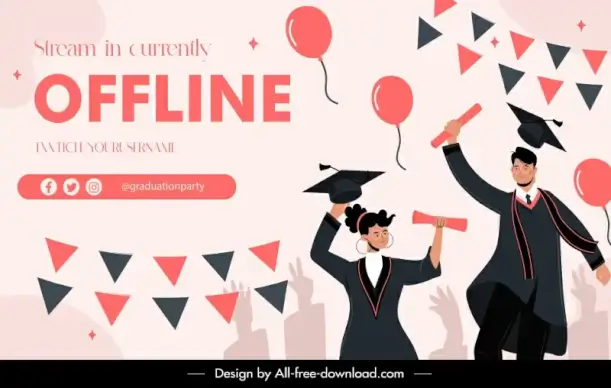 university graduation party backdrop template dynamic classic cartoon 
