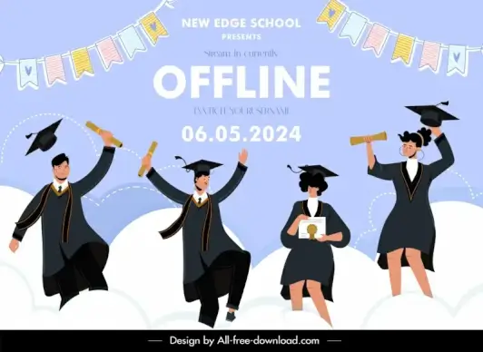 university graduation party backdrop template funny dynamic cartoon 