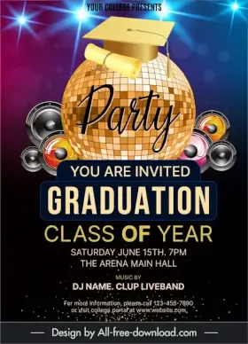 university graduation party invitation card template modern disco elements