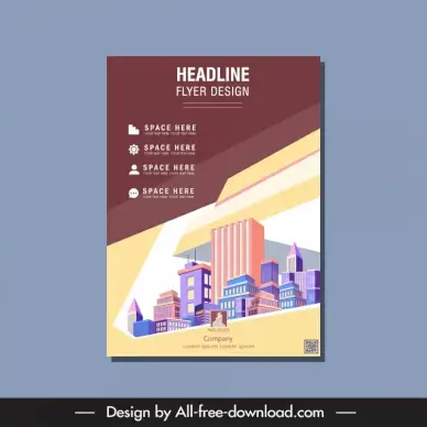 urban flyer template city buildings scene sketch
