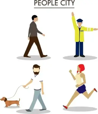 urban people icons design various types in color