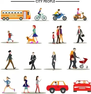 urban people icons isolation various types and colors
