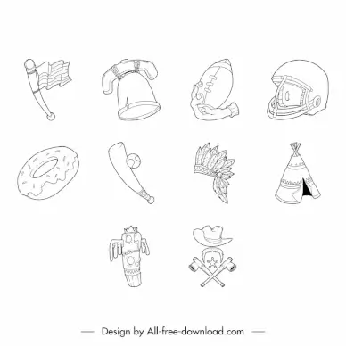usa icon sets flat black white handdrawn symbols sketch