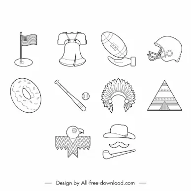 usa icons sets flat black white symbols outline 