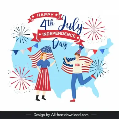 usa independence day banner template cute dynamic cartoon 