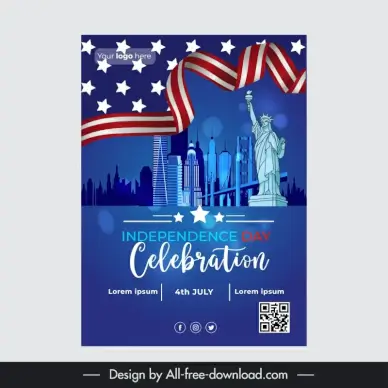 usa  independence day flyer template modern ribbon symbols scene