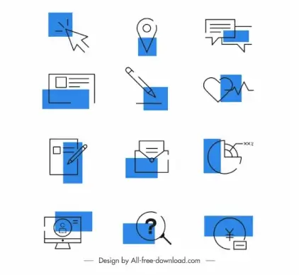 user interface icons flat classical handdrawn symbols