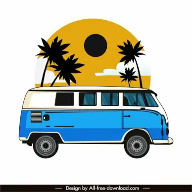 vacation bus icon colored flat classic sketch