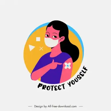 vaccination banner lady injection mark sketch