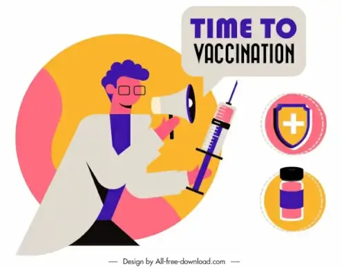 vaccination poster template colorful flat medical symbols sketch