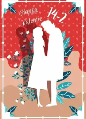 valentine banner couple leaves icon classical silhouette design