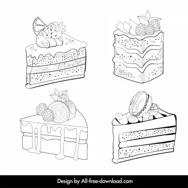 valentine cake icons collection classical black white handdrawn outline 