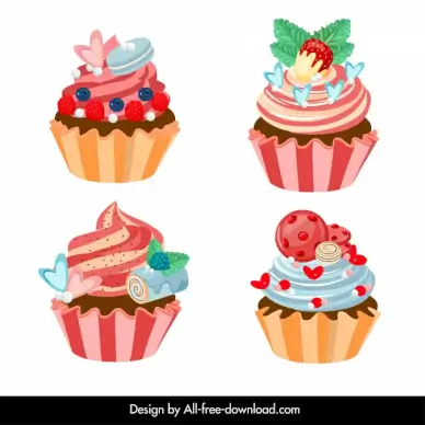 valentine cake icons colorful elegant decorated shapes