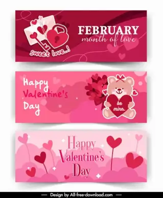 valentine card banner templates cute teddy bear hearts love symbols decor