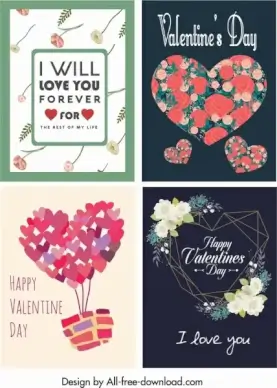 valentine card templates classical colorful hearts floral decor