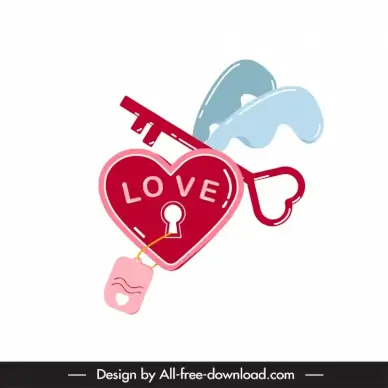 valentine design elements key heart lock tag icons design
