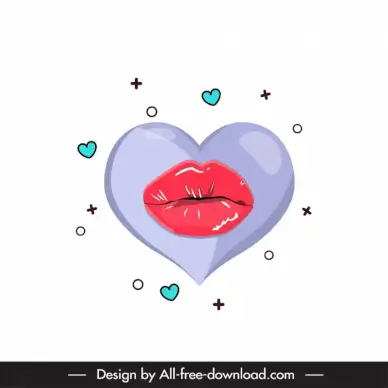 valentine design elements mouth kiss hearts sketch