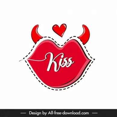 valentine kiss icon funny devil horn mouth heart sketch
