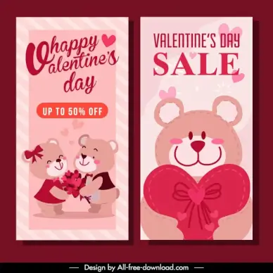 valentine sale banner templates cute bears outline 
