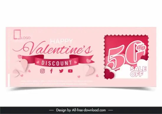 valentines day discount banner template elegant ribbon hearts decor