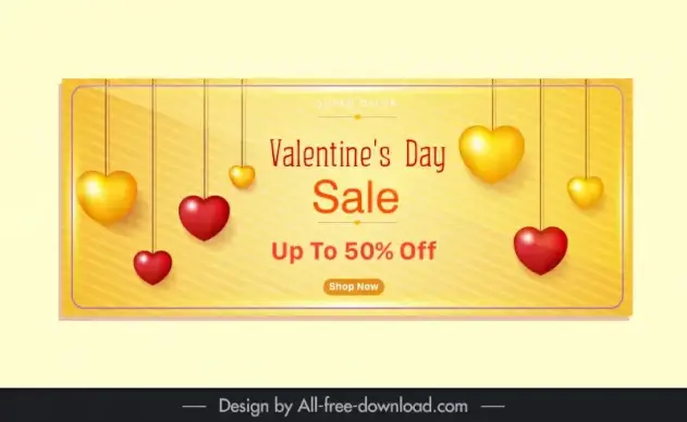valentines day sale banner template 3d hearts decor