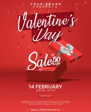 valentines day sale poster dynamic 3d present box