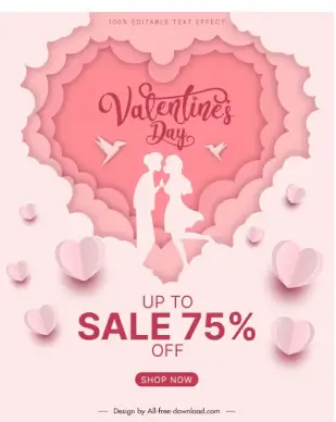 valentines day sale poster template 3d paper cut love couple 
