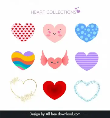 valentines design elements cute colorful heart collections