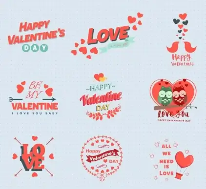 valentines icons sets design in red color