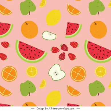 variety of fruit pattern flat colorful retro design